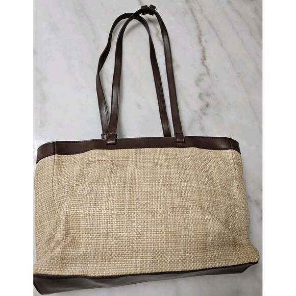 Worthington Handbags - Worthington Beige Textured Shoulder Bag With Brown Handle